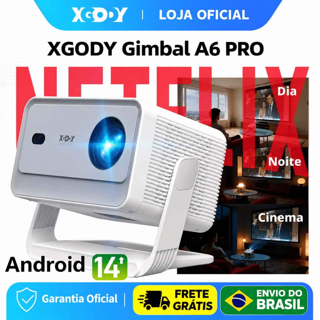 XGODY Gimbal A6PRO 4K Projetor Foco Automático 700ANSI 18000 Lumens Android 14 WiFi De Filme De Vídeo, imagem 1 de 1