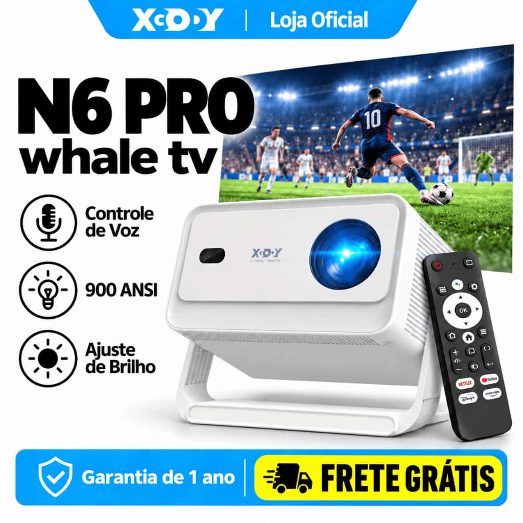 XGODY Gimbal N6PRO Projetor Ultra HD 2GB + 16GB 900ANSI 4K Foco Automático 5W Alto-Falante Wifi 6 Netflix Original, imagem 1 de 1
