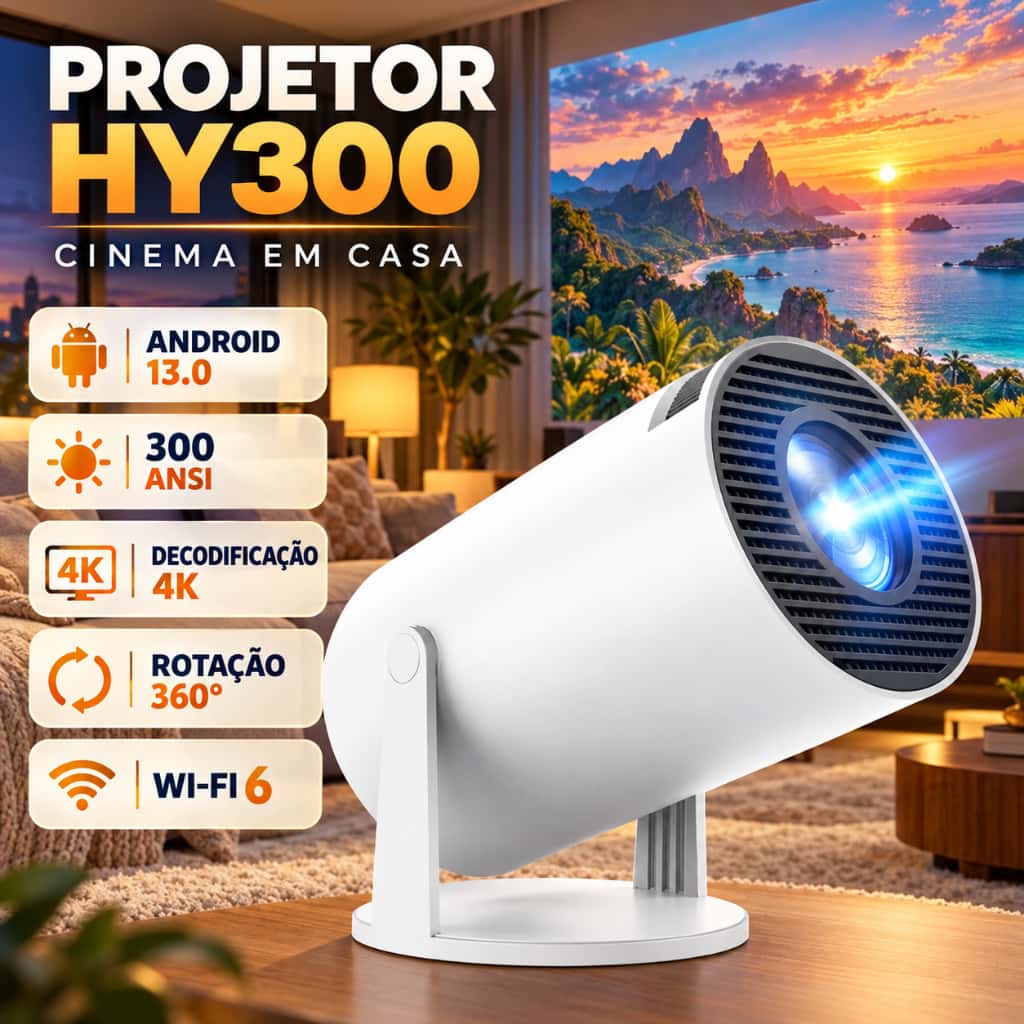 Projetor Smart HY300 pro 2G+16G Android 13.0 4K Ultra HD Original Portátil Alto Falante Embutido, imagem 1 de 1
