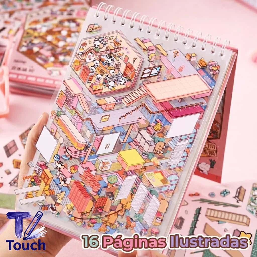 Caderno com Adesivos 3D Livro Cenários Kawaii DIY Scrapbooking Paisagismo Fofo, imagem 1 de 1