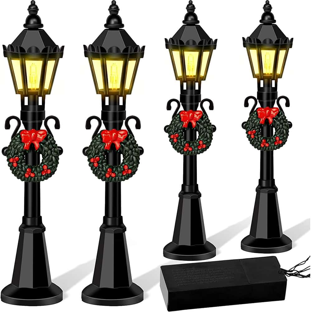 4 Pçs Natal Mini Modelos De Luz De Rua Casa De Bonecas Streetlight Miniatura Aldeia Caminho Lanterna Post Para DIY Micro, imagem 1 de 1