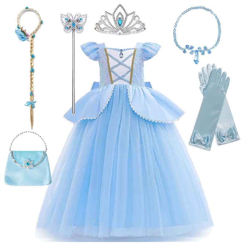 Cinderela Traje Menina Vestido De Princesa Azul Claro Vestidos De Manga Curta Para Festa De Aniversário Crianças Hallowe, imagem 1 de 1