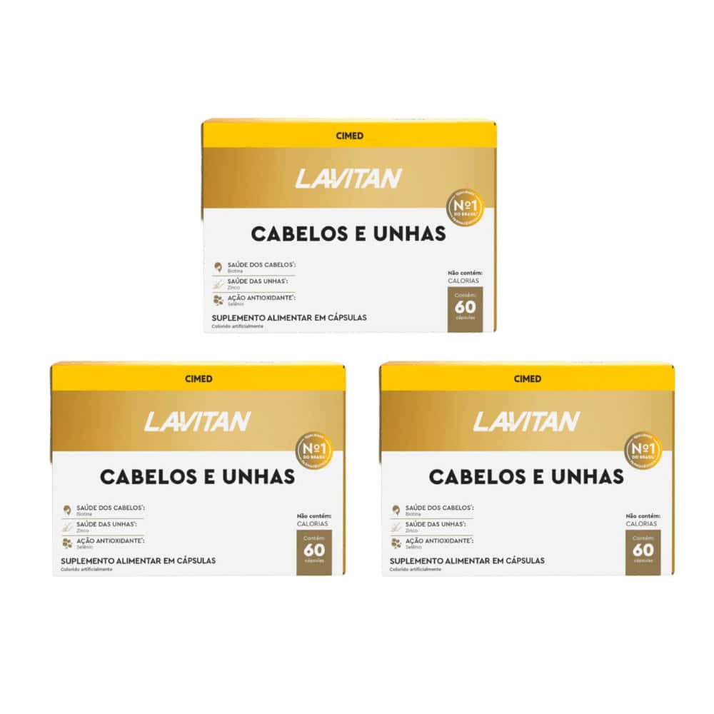 Kit 3 Lavitan Cabelos e Unhas Com 60Caps - Cimed, imagem 1 de 1