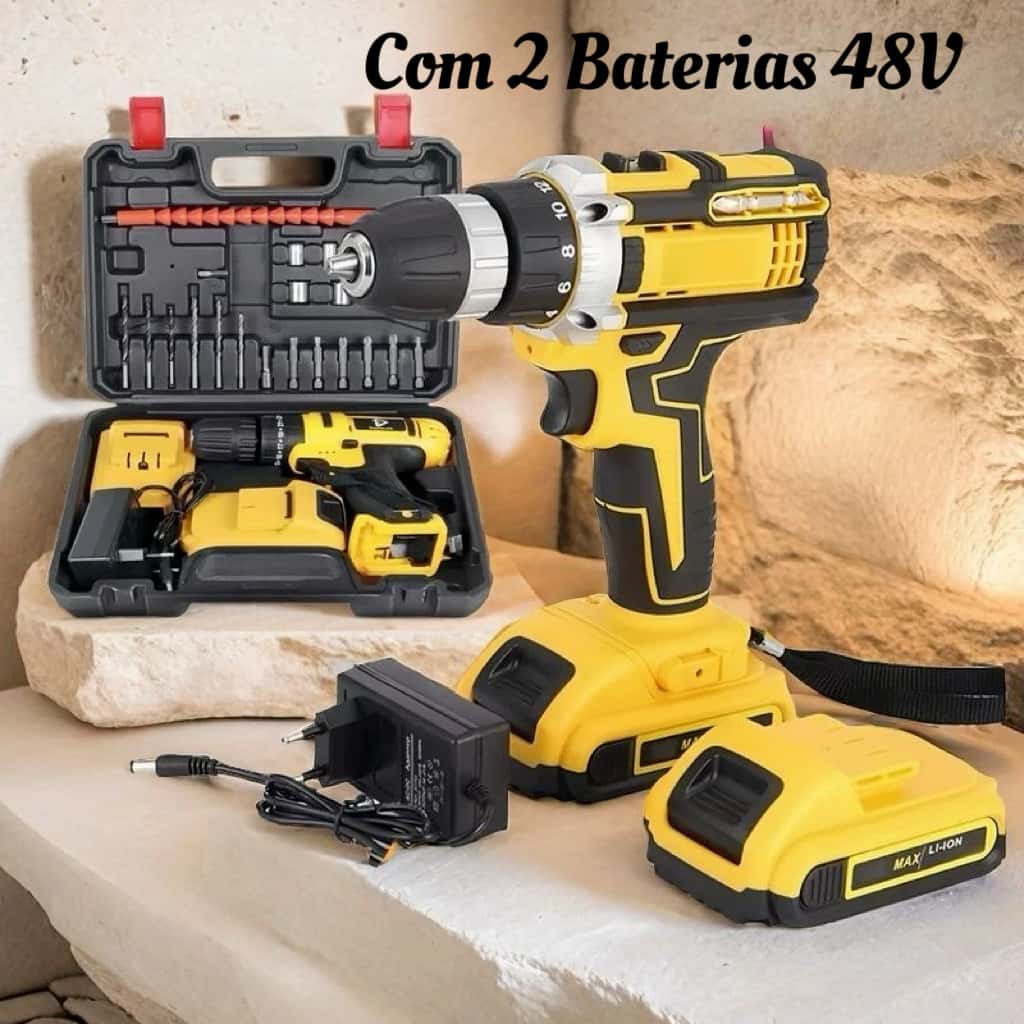 Parafusadeira Furadeira 48V 2 Baterias Com Maleta e Acessórios Completo, imagem 1 de 1