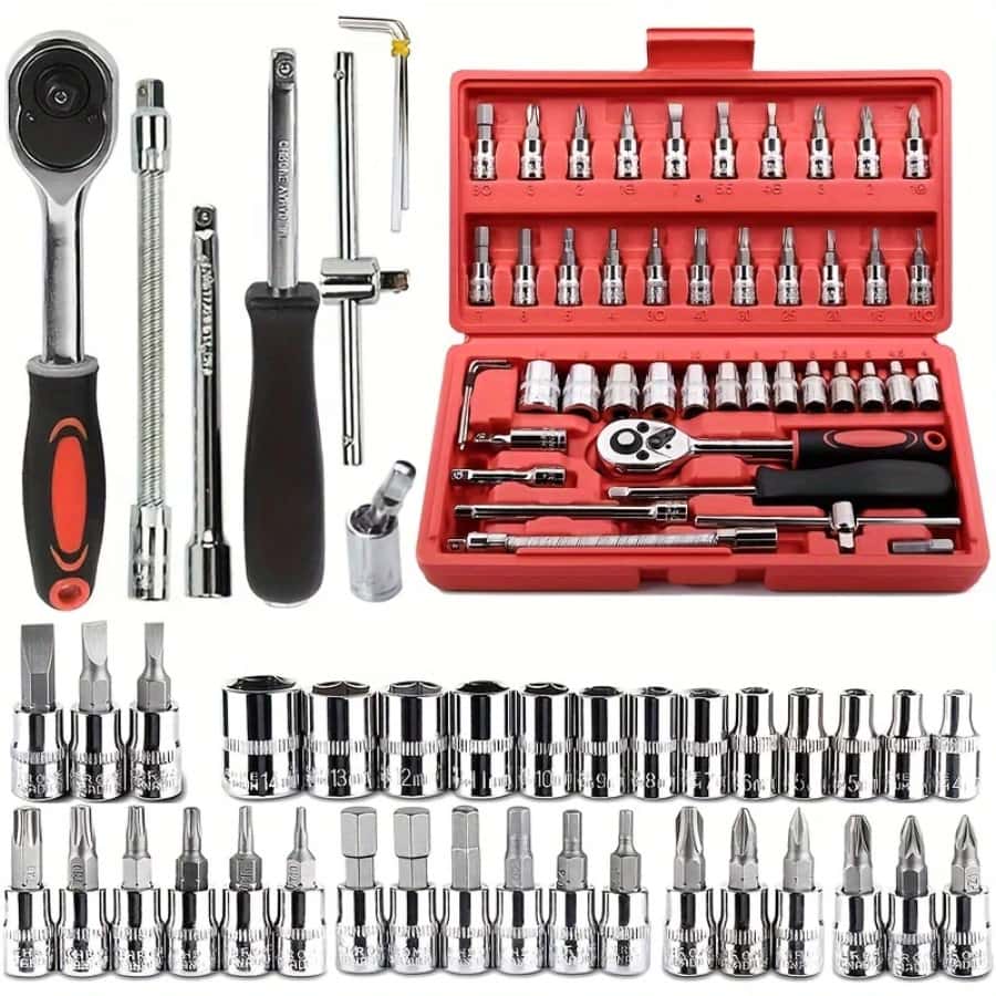 Kit Jogo 46 Peças Chaves Soquetes Catraca Bits 1/4 Ferramenta Profissional Multiuso Com Maleta, imagem 1 de 1