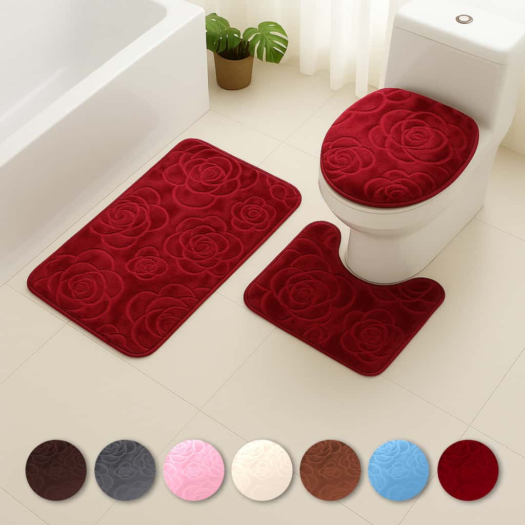 Kit Jogo 3 Peças Tapete Banheiro Premium Peluciado Toque Macio Antiderrapante Várias Cores Estampas, imagem 1 de 1