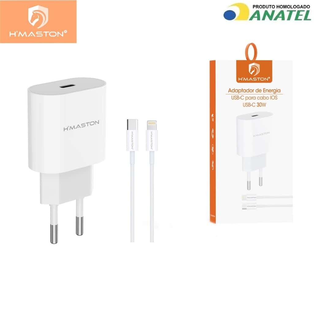 H'maston CB-17/CB-23 Carregador Turbo PD30w  Fonte Carregar Celular Portátil Com Cabo Usb  Tipo-c Lighting, imagem 1 de 1
