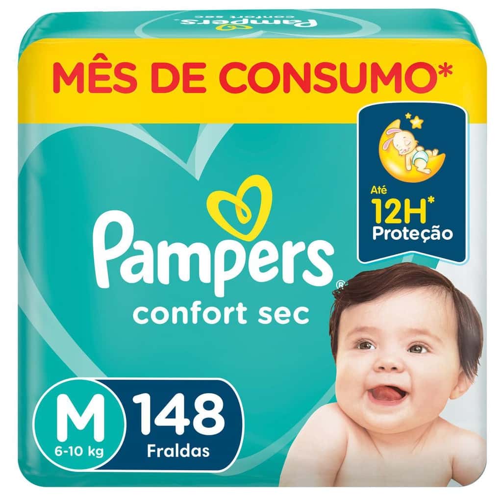 Fralda Pampers Confort Sec Jumbo Plus M com 148un, imagem 1 de 1