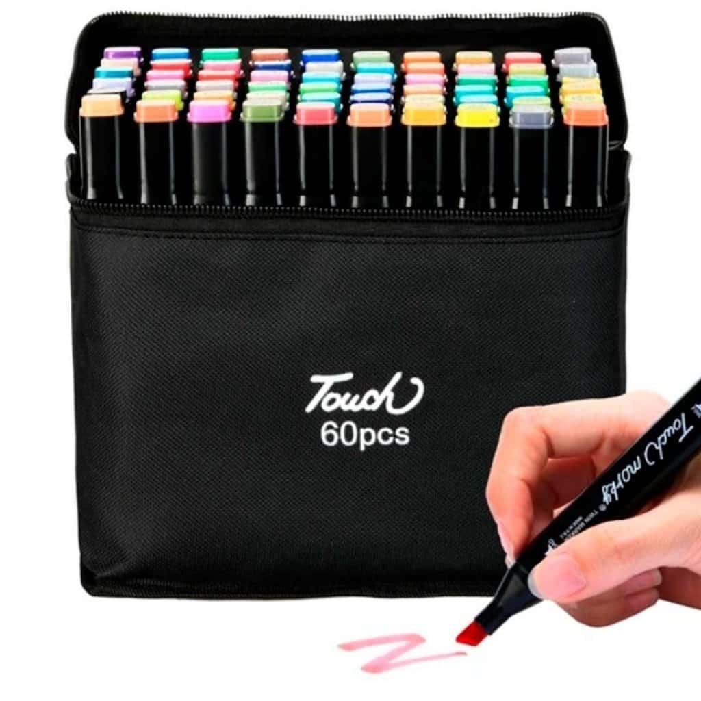 Kit Marcadores Multiuso 60 Cores Ponta Dupla Fine Brush Estojo Escolar Desenho Lettering Arquitetura Arte Profissional, imagem 1 de 1