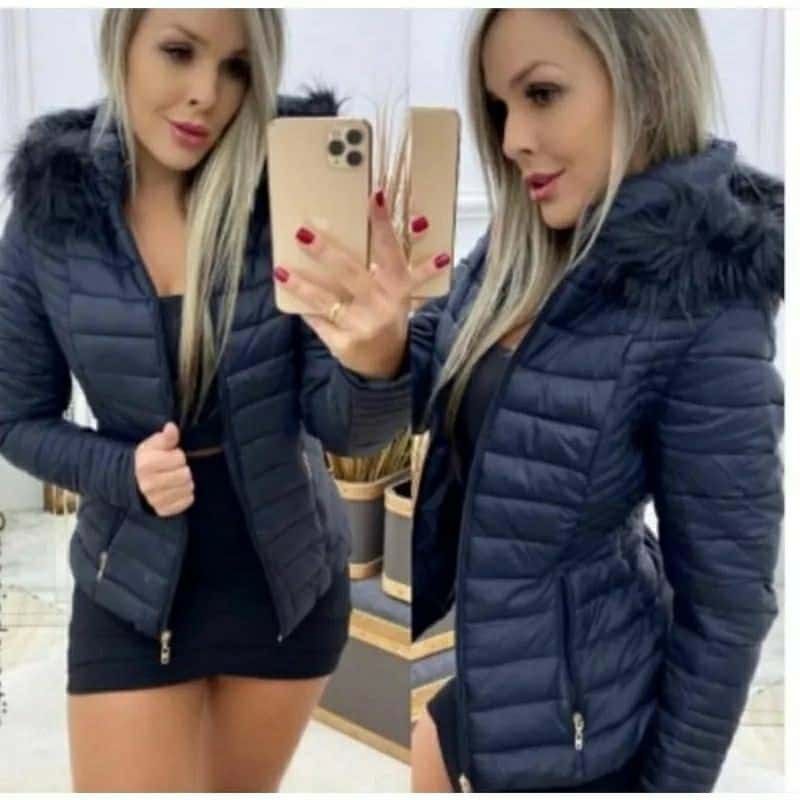 Jaqueta Feminina Bobojaco Nylon Puffer com capuz removível .Jaqueta Forrada Peluciada capuz, imagem 1 de 1