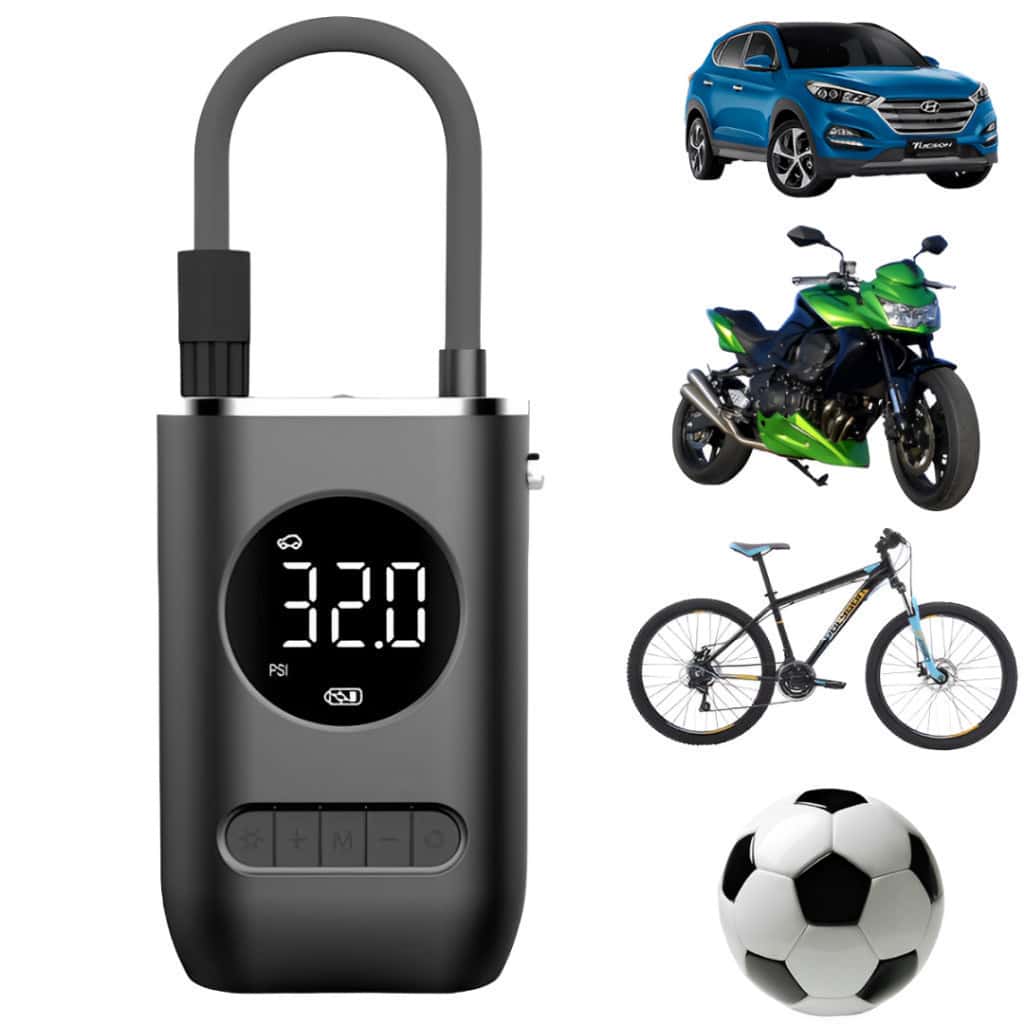 Bomba de Ar Digital Mini Calibrador Compressor de Pneus Carro Moto Bike Com Lanterna Led Portátil, imagem 1 de 1