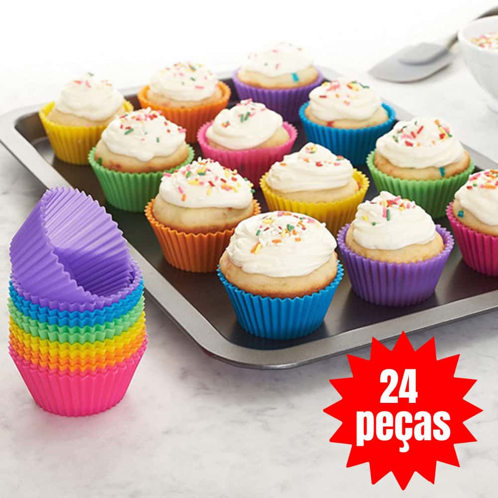 Forminhas Multicolorida 24 Unidades Forma Redonda Silicone Ou 12 Unidades Brigadeiro Tortinha Cupcake Bolinhos, imagem 1 de 1