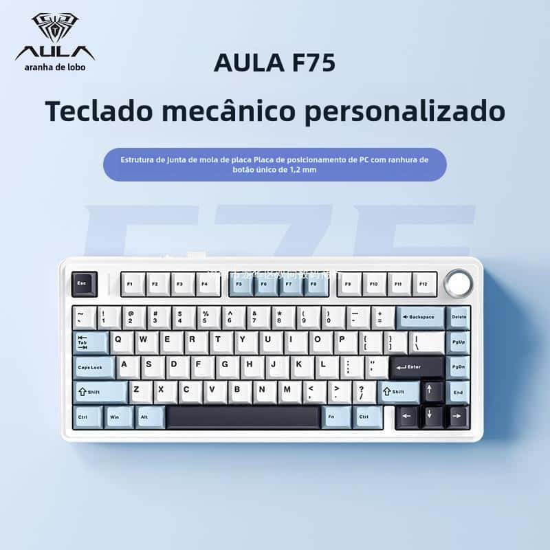 Teclado Gamer Aula F75 Bluetooth 2.4g Sem Fio Com Fio Modo Três Mecânico Para Pc Laptop Pbt RGB, imagem 1 de 1