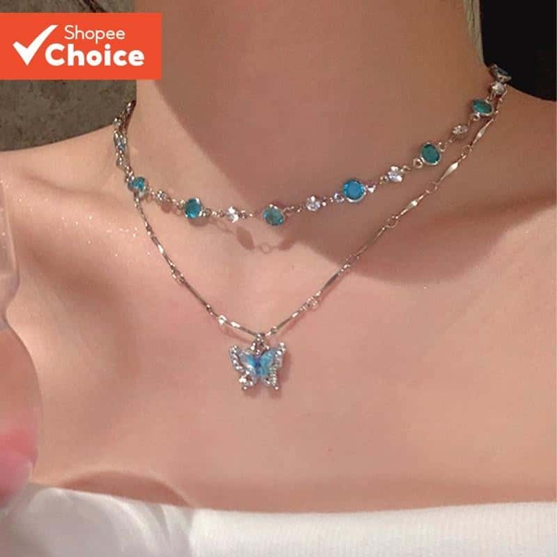 2 cor oceano Original verão legal sentimento borboleta colar acessórios feminino luz luxo nicho clavícula corrente colar, imagem 1 de 1