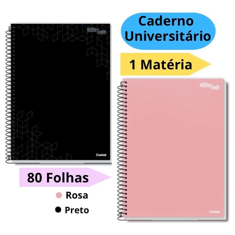 Caderno Universitário Capa Dura 1 Matéria Com 80 Folhas Preto Rosa Escolar Credeal, imagem 1 de 1