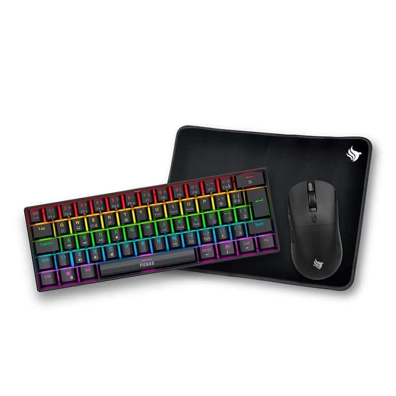 Combo Gamer Pichau NetunoLight3x1,Rainbow,Teclado MecanicoABNT2,Mouse 4200DPI,Mousepad PG-NTNL-RBW01, imagem 1 de 1