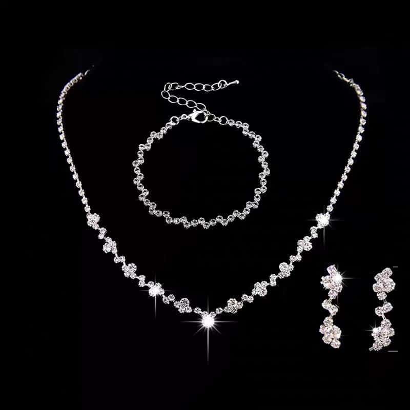Conjunto De 3 Peças De Colar E Pulseira Com Strass E Flores Para Mulheres Conjunto De Joias 3 Em 1 Para Casamento, imagem 1 de 1