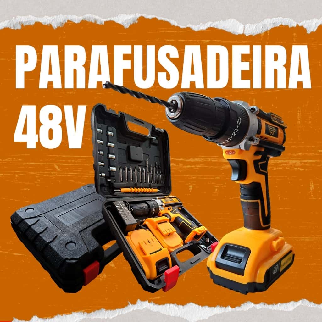 Furadeira e Parafusadeira de Impacto 48v 2 Baterias Elétrica 10mm Mandril Broca Potente Resistente, imagem 1 de 1