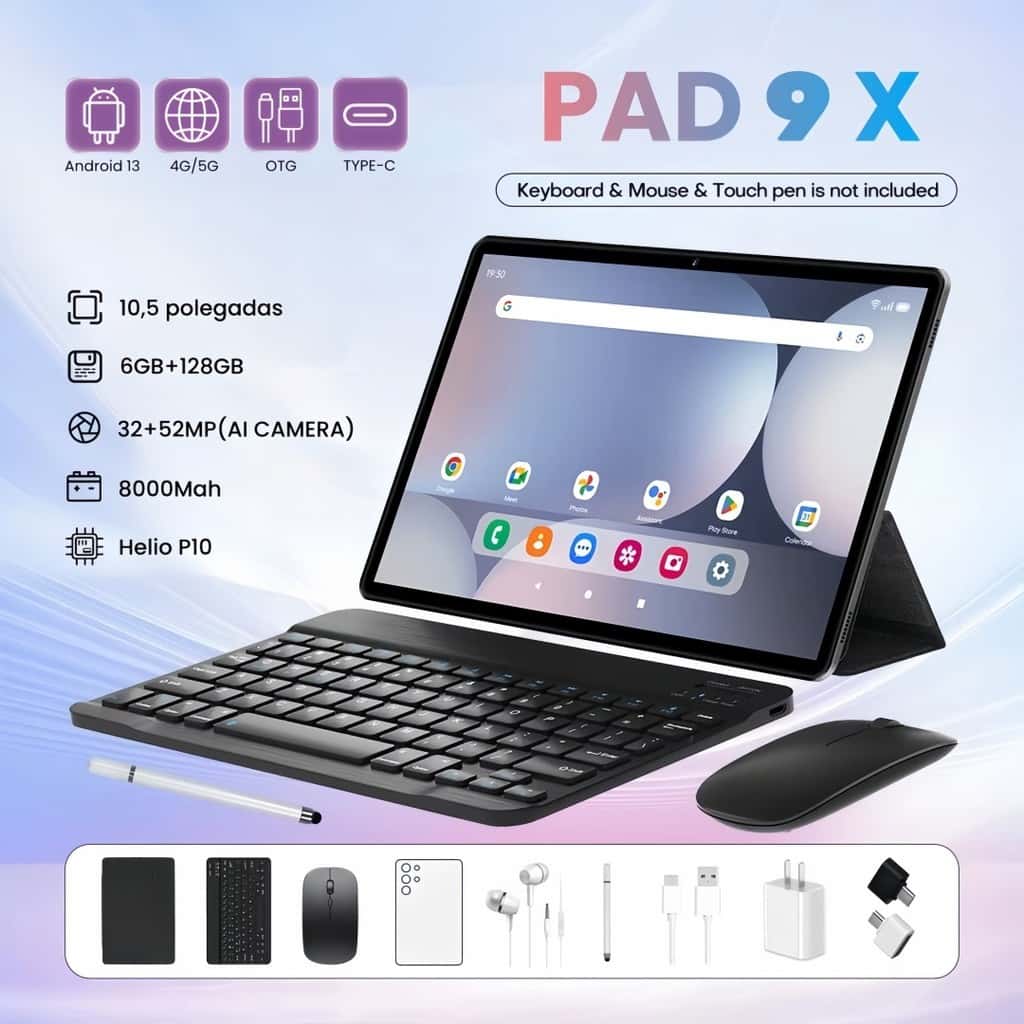 Pad 9X Tablet Android Tela Grande 10.5 FHD 6+128GB WiFi 5G Uso Trabalho Estudo 8000mah, imagem 1 de 1