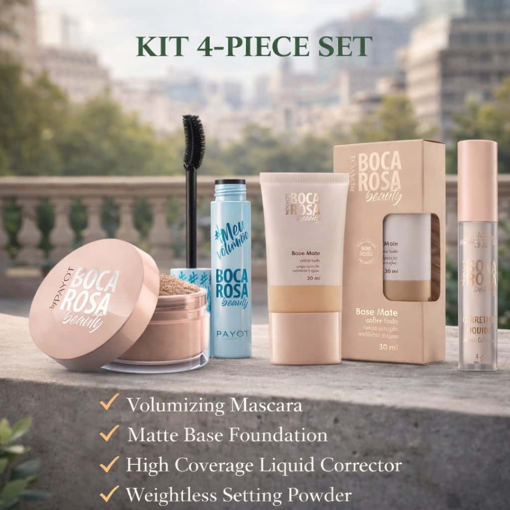 Kit Boca Rosa 4 Peças – Base + Corretivo + Pó Solto + Máscara de Cílios, imagem 1 de 1