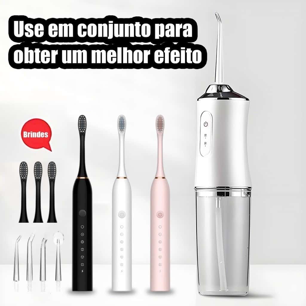 Irrigador oral recarregável 2 em 1 + escova de dentes elétrica profissional portátil, imagem 1 de 1