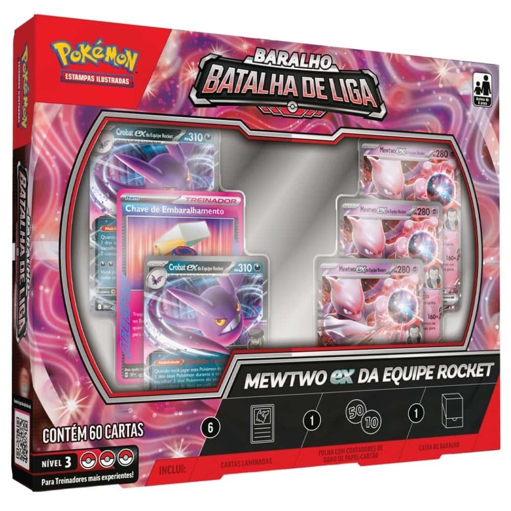 BOX POKÉMON DECK BARALHO BATALHA DE LIGA MEWTWO EX COPAG 60 CARTAS NÍVEL 3 TCG EQUIPE ROCKET M2 JOGO, imagem 1 de 1
