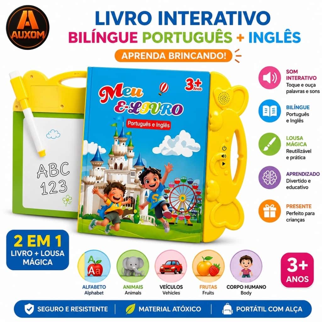 Livro Interativo Infantil Bilíngue Português Inglês - Educativo, Som Interativo e Lousa Mágica Reutilizável, imagem 1 de 1