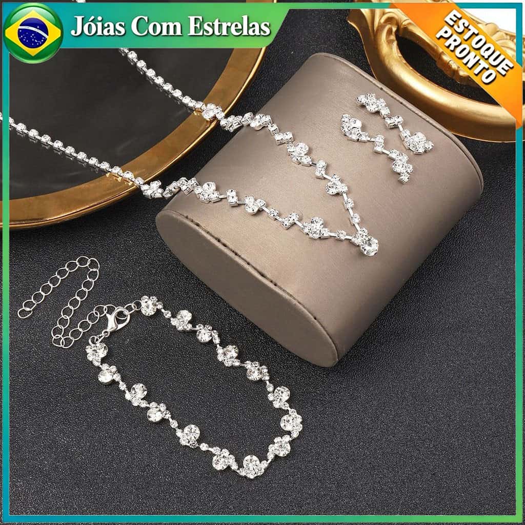 Conjunto de joias de cristal 3 em 1 colar pulseira e brincos de diamantes brilhantes perfeito para casamentos, imagem 1 de 1
