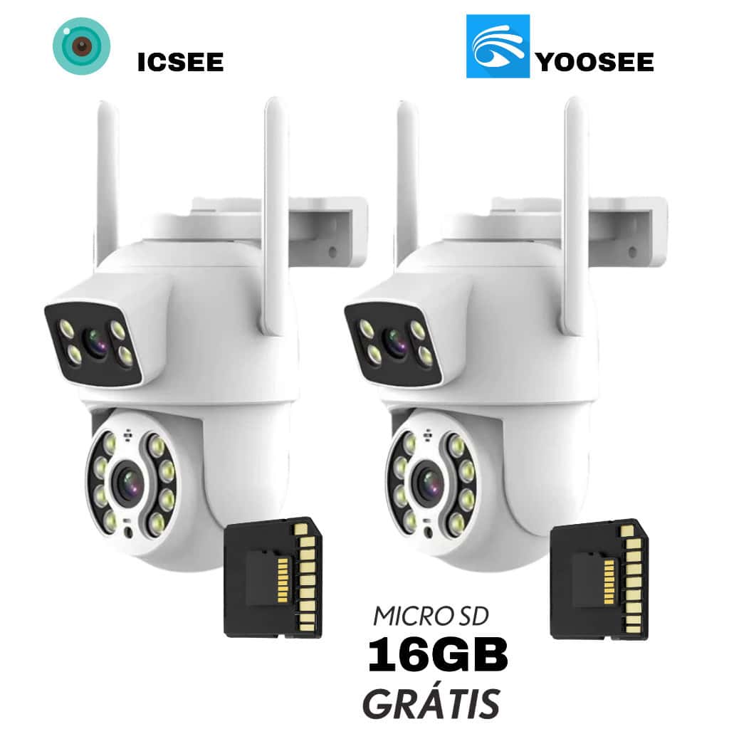KIT Câmera De Segurança Lente Dupla IP66 Wi-Fi 360° Sensor Movimento Visão Noturna+MICROSD 16GB, imagem 1 de 1