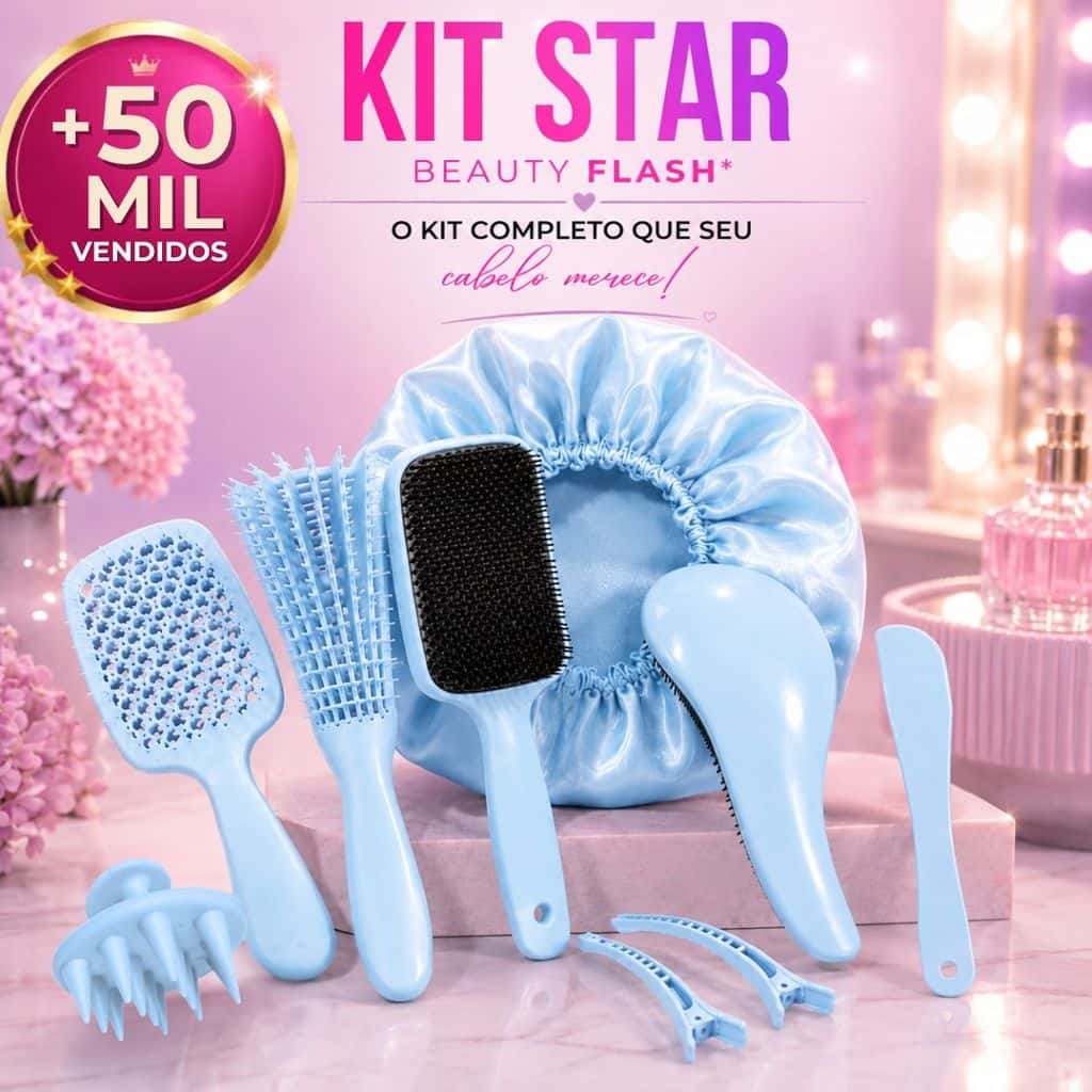 Kit 05 Escova Raquete Flex Escova Mágica e Polvo Massageador de Silicone Touca de Cetim Beauty Flash, imagem 1 de 1