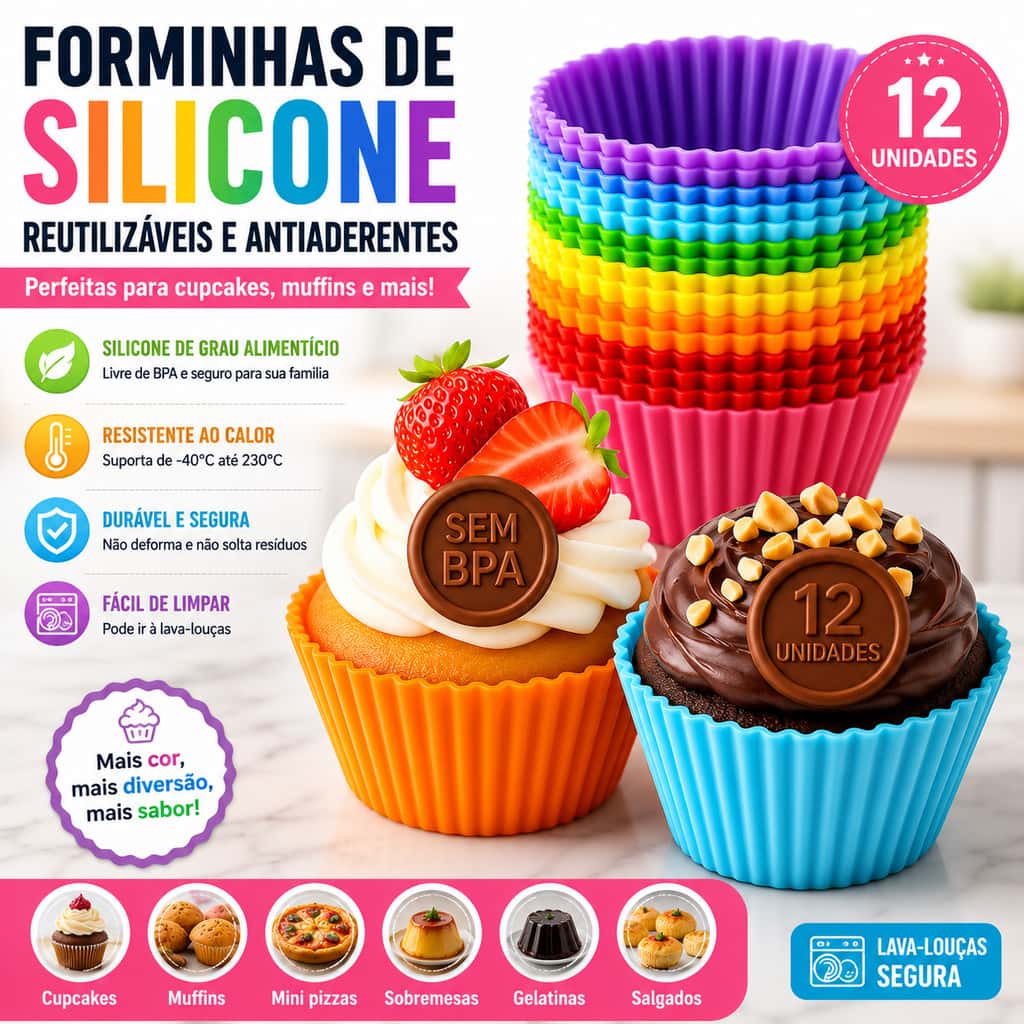Kit 12/24/36 Forminhas Silicone Cupcake Empadinha Air Fryer, imagem 1 de 1