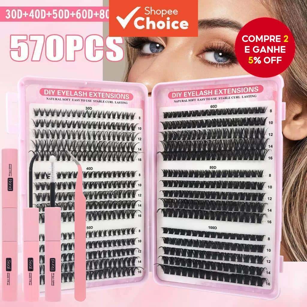 Kit De Aglomerados De Cílios DIY 570 Unidades-Ferramenta De Vedação E Aplicador De Ligação Para Extensão Doméstica, imagem 1 de 1