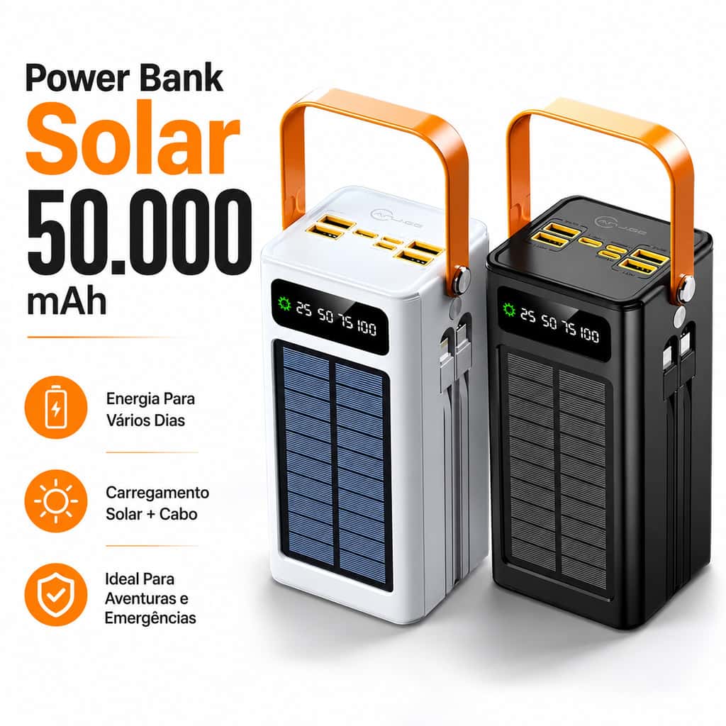 Power Bank Solar 50000mAh Com 4 USB E Carregamento Rápido Para Viagem, imagem 1 de 1