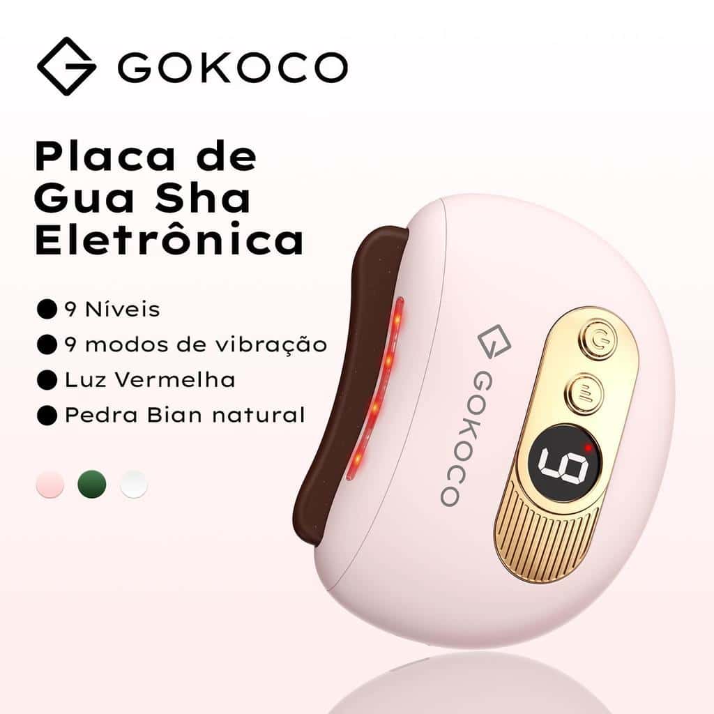 GOKOCO Massageador Elétrico Gua Sha Facial e Corporal Pedra Bian com Luz Vermelha, Aquecimento e Vibração 9 Níveis, imagem 1 de 1