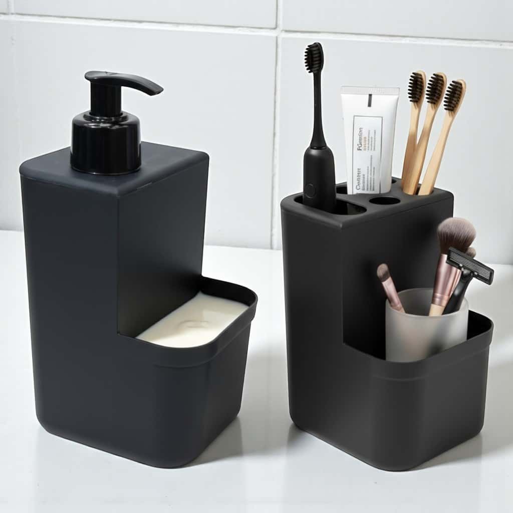 Dispenser de Sabonete Líquido + Porta Escovas de Dentes – Organização e Higiene para Banheiro, imagem 1 de 1
