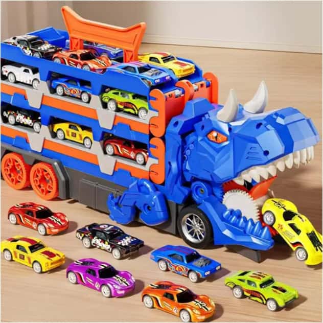 Caminhão Dinossauro 4 em 1 com pista e lancador, 6/12 carrinhos demetal, imagem 1 de 1