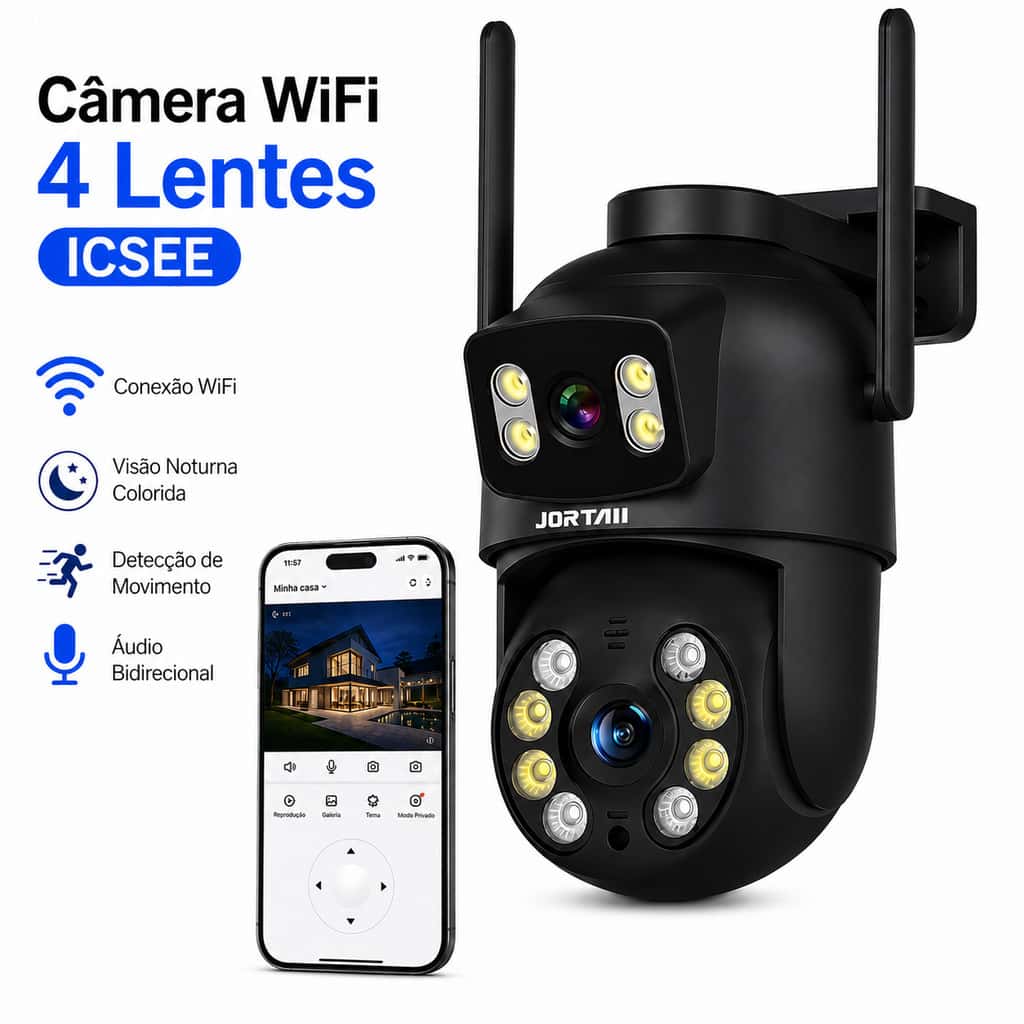 Câmera de Segurança WiFi 6 MP Dupla Lente Áudio Bidirecional com Detecção de Movimento App ICSEE, imagem 1 de 1