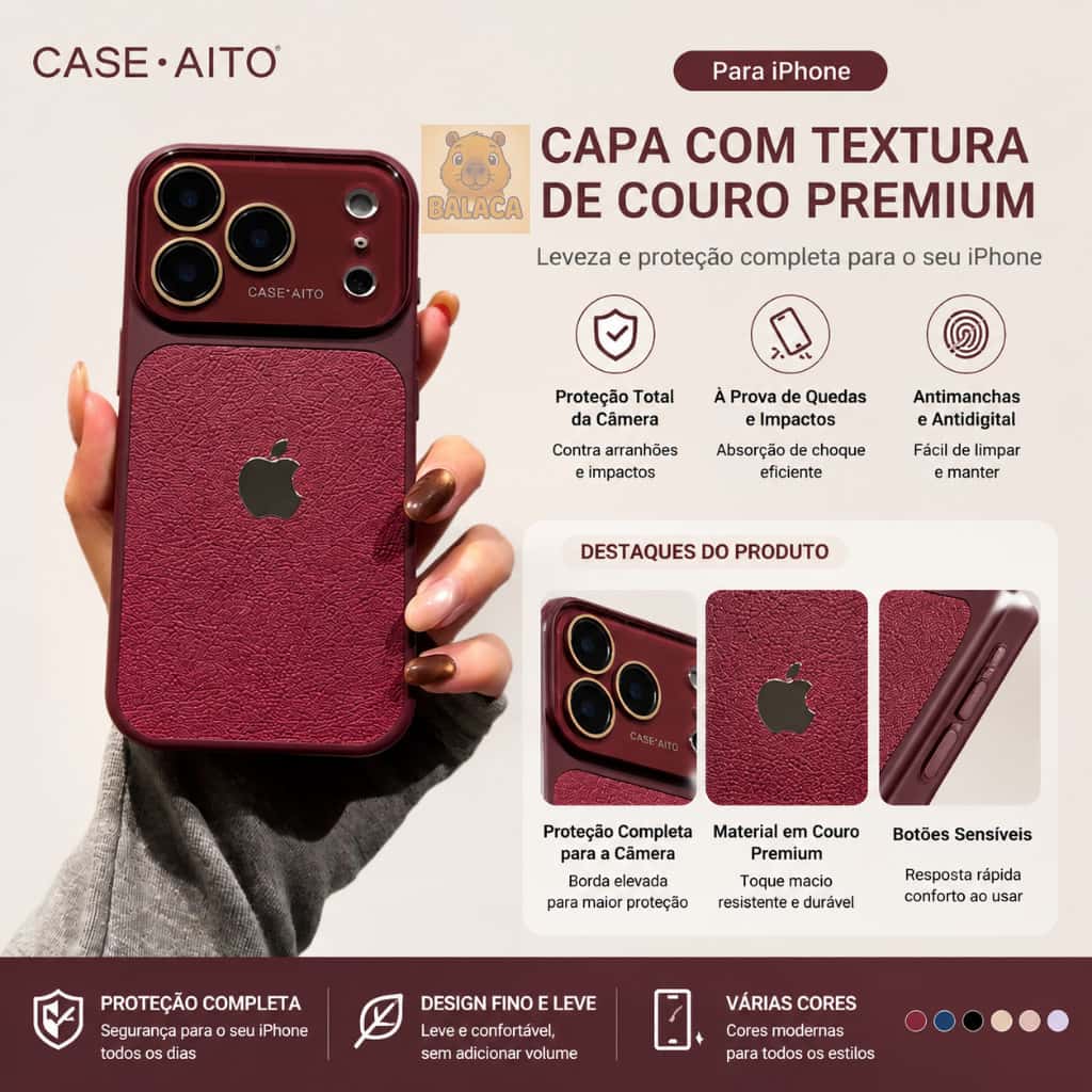 Textura de couro requintada adequada para capinha iPhone 18/17 16 15 14 13 proMax lente de cristal logoLuxo HD De Câmera, imagem 1 de 1