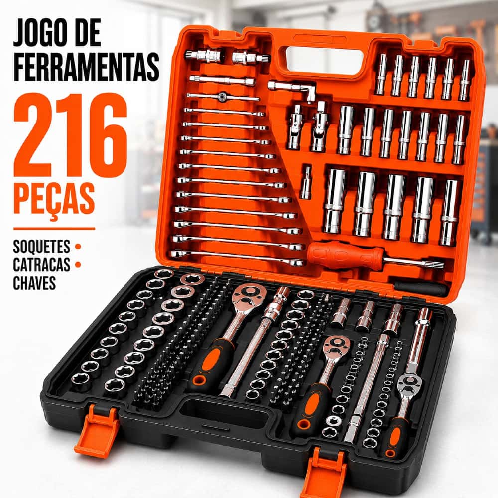 Kit Profissional 37-216 Peças - Jogo Soquetes, Catraca e Chaves Combinadas com Maleta Rígida, imagem 1 de 1