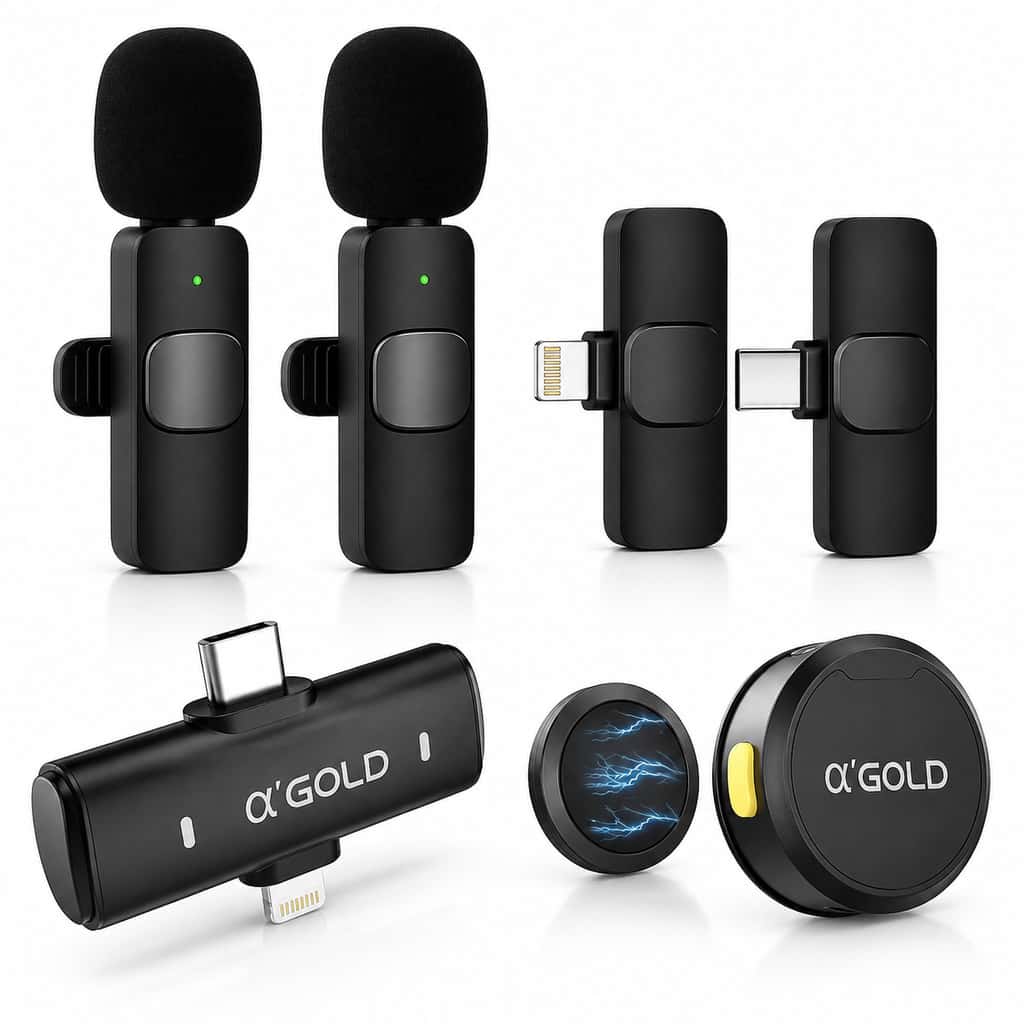 Microfone de Lapela Sem Fio Duplo MCF-38D Magnético e Tradicional Lightning Type-C para iPhone Android Live Gravação, imagem 1 de 1