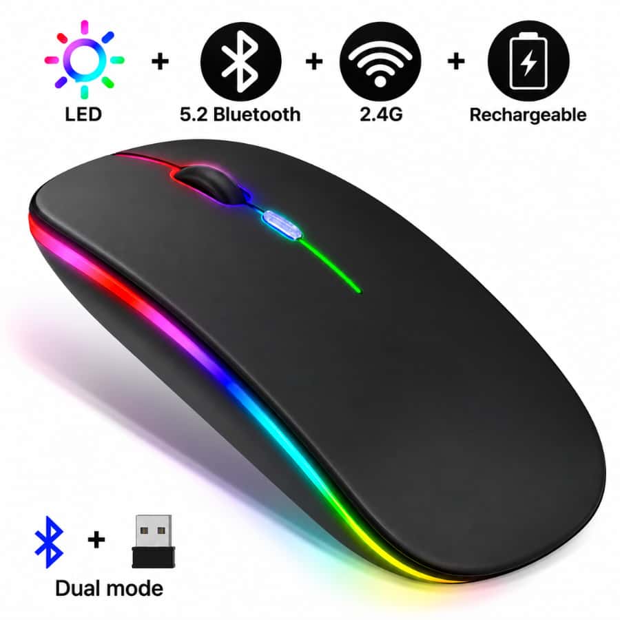 Mouse sem fio dual band receptor nano 2,4ghz / Bluetooth RGB recarregável MS-S350L, imagem 1 de 1