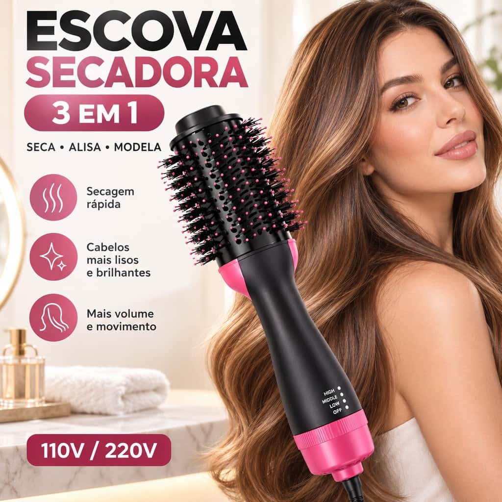 Escova Secadora Alisador Elétrica Quente Cabelo Com 3 Em1 Hair Styler 110V, imagem 1 de 1