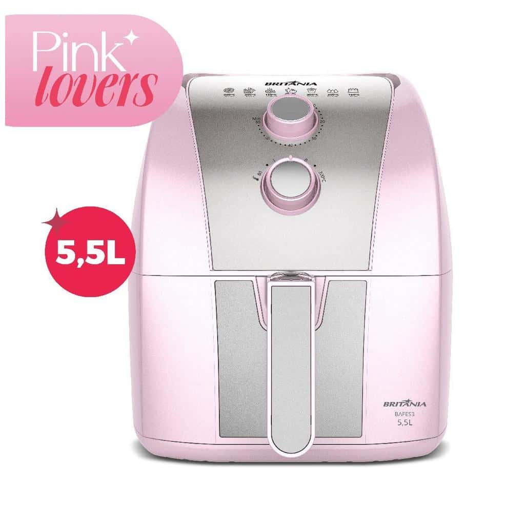 Air Fryer Rosa Britânia 5,5L Cesto Pinkstone 1500W BAFE53, imagem 1 de 1