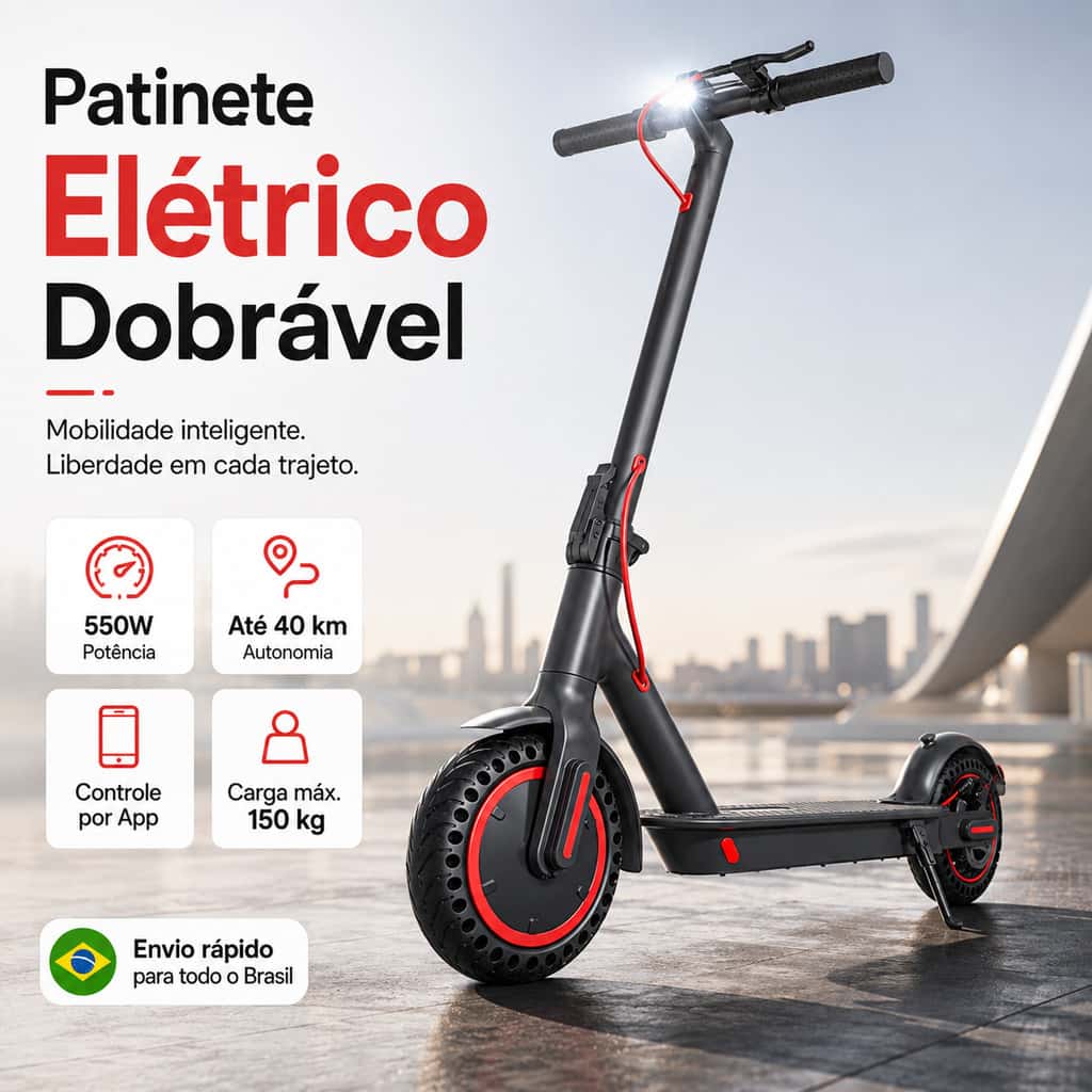 Patinete Elétrico Dobrável Adulto 550W 36V Bivolt Scooter Elétrica Portátil Mobilidade Urbana com Farol e Freio, imagem 1 de 1