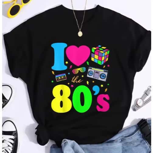 Camiseta Estilosa Feminina Masculina Unissex Linda  da I Love 80s Anos 100% Algodão Casual ENVIO IMEDIATO, imagem 1 de 1