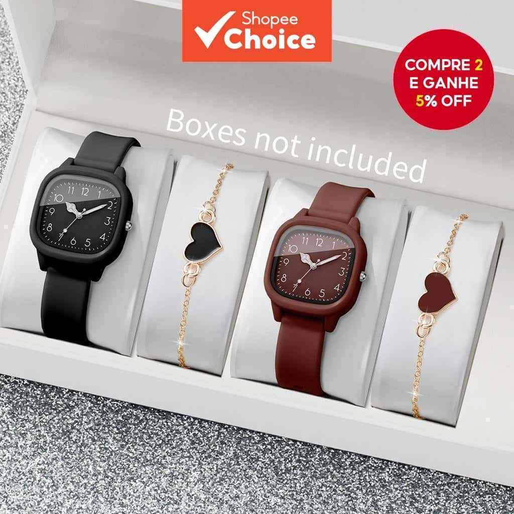 2/4 Pçs Moda Quadrada Relógios Femininos Casual Pulseira De Silicone Relógio De Pulso De Quartzo Com Coração Conjunto Me, imagem 1 de 1