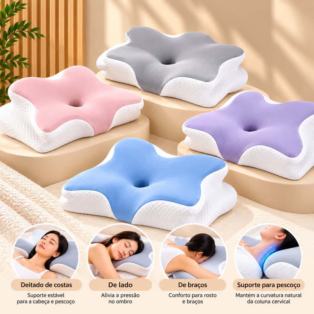Travesseiro Cervical Ortopédico 4D Ergonômico para Pescoço Memória Confortável para Dormir de Lado e de Costas, imagem 1 de 1