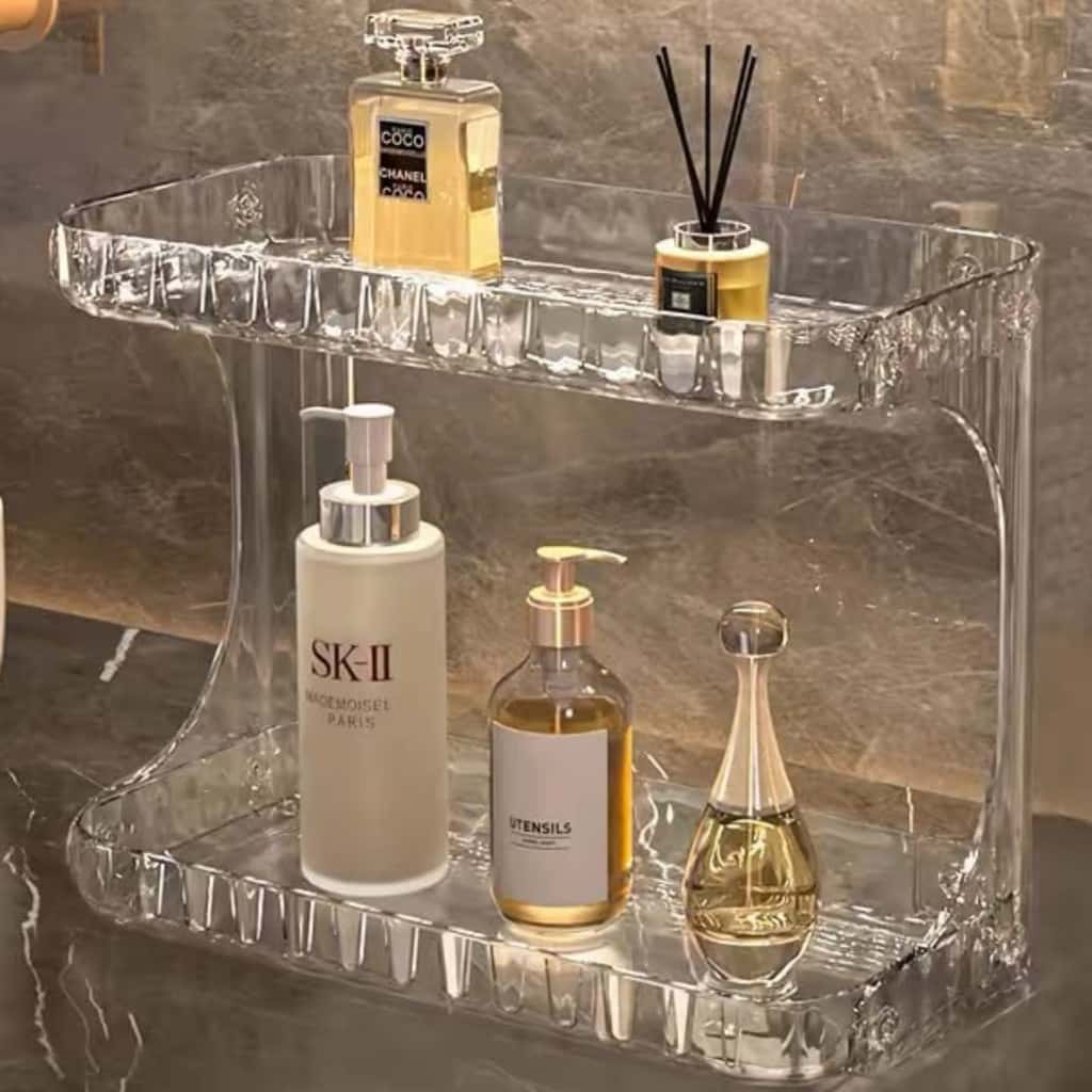 Prateleira Organizador 2 Andares Banheiro Multiuso Porta Maquiagem Cosméticos Acrilico Diamante, imagem 1 de 1