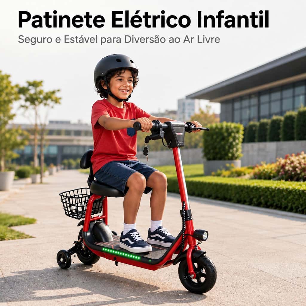 Patinete Elétrico 4 Rodas para Crianças e Adultos com Cinto Encosto Banco Confortável e Som, imagem 1 de 1
