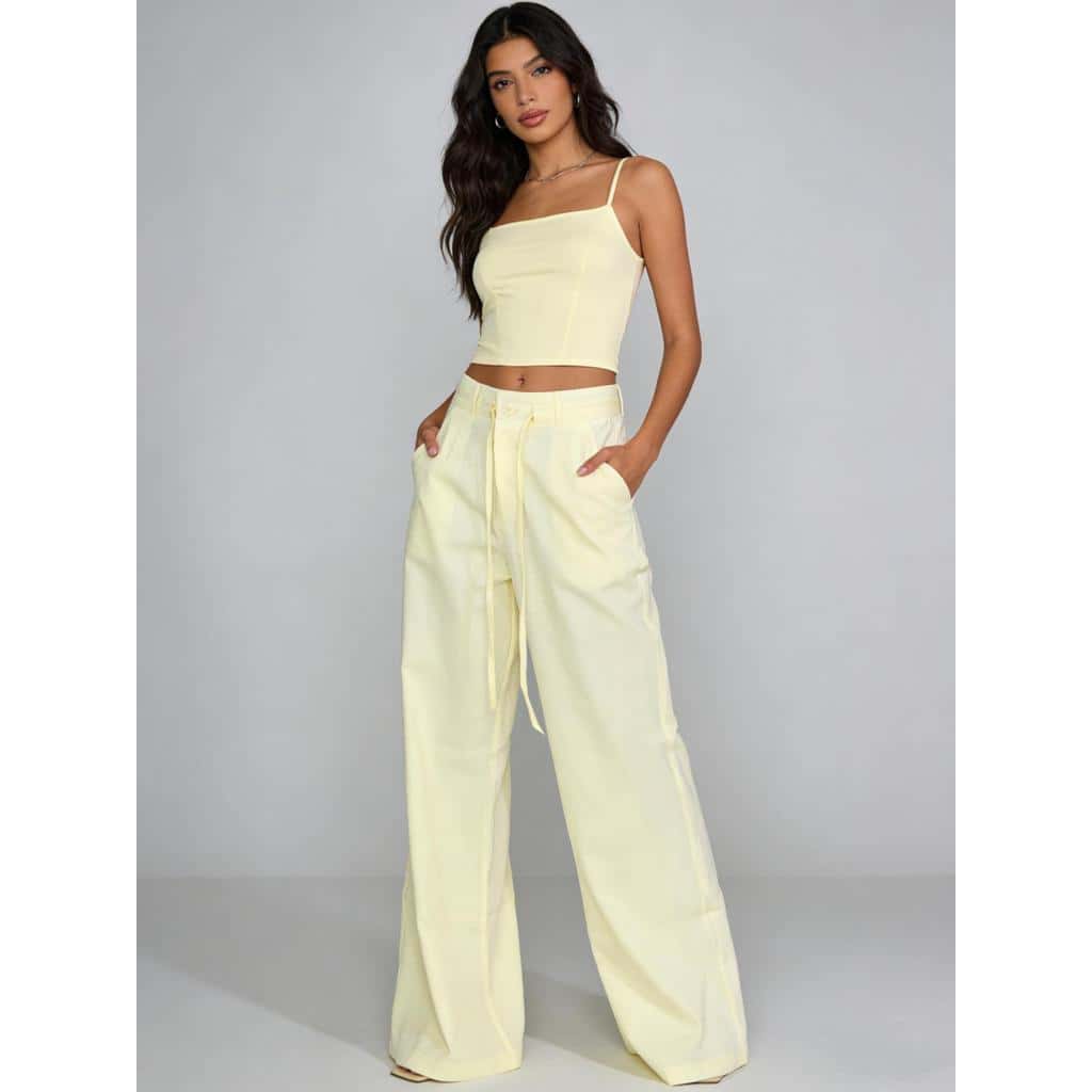Calça Feminina Cintura Alta Casual Chic Fashion Marrante Estilo Moderno com Corte Largo e Tecido Suave, imagem 1 de 1